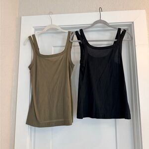 all in motion Double-Strap Scoop Tank in Black and Olive